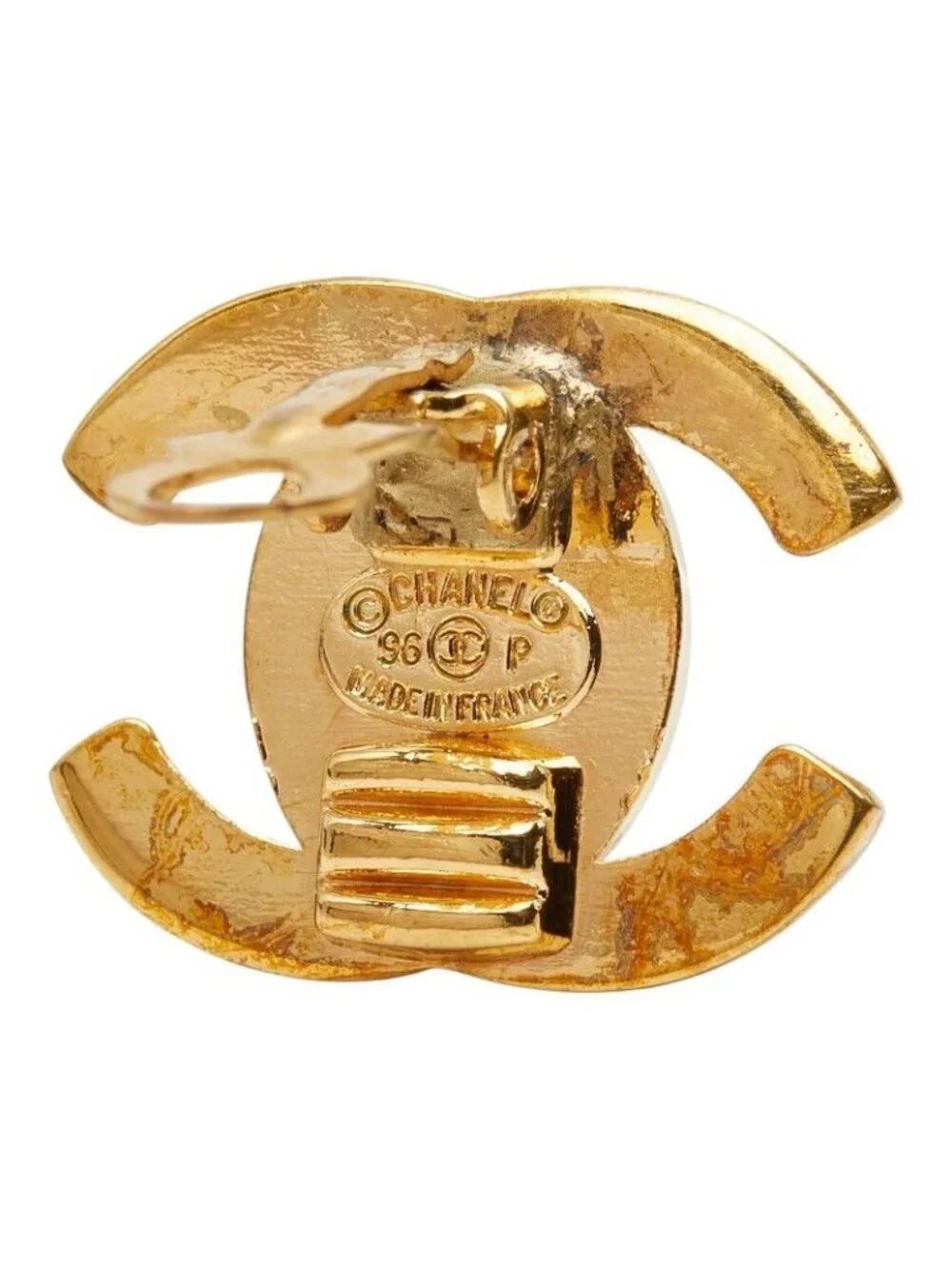 Chanel CC Logo Vintage Earrings 96 Gold Plated
